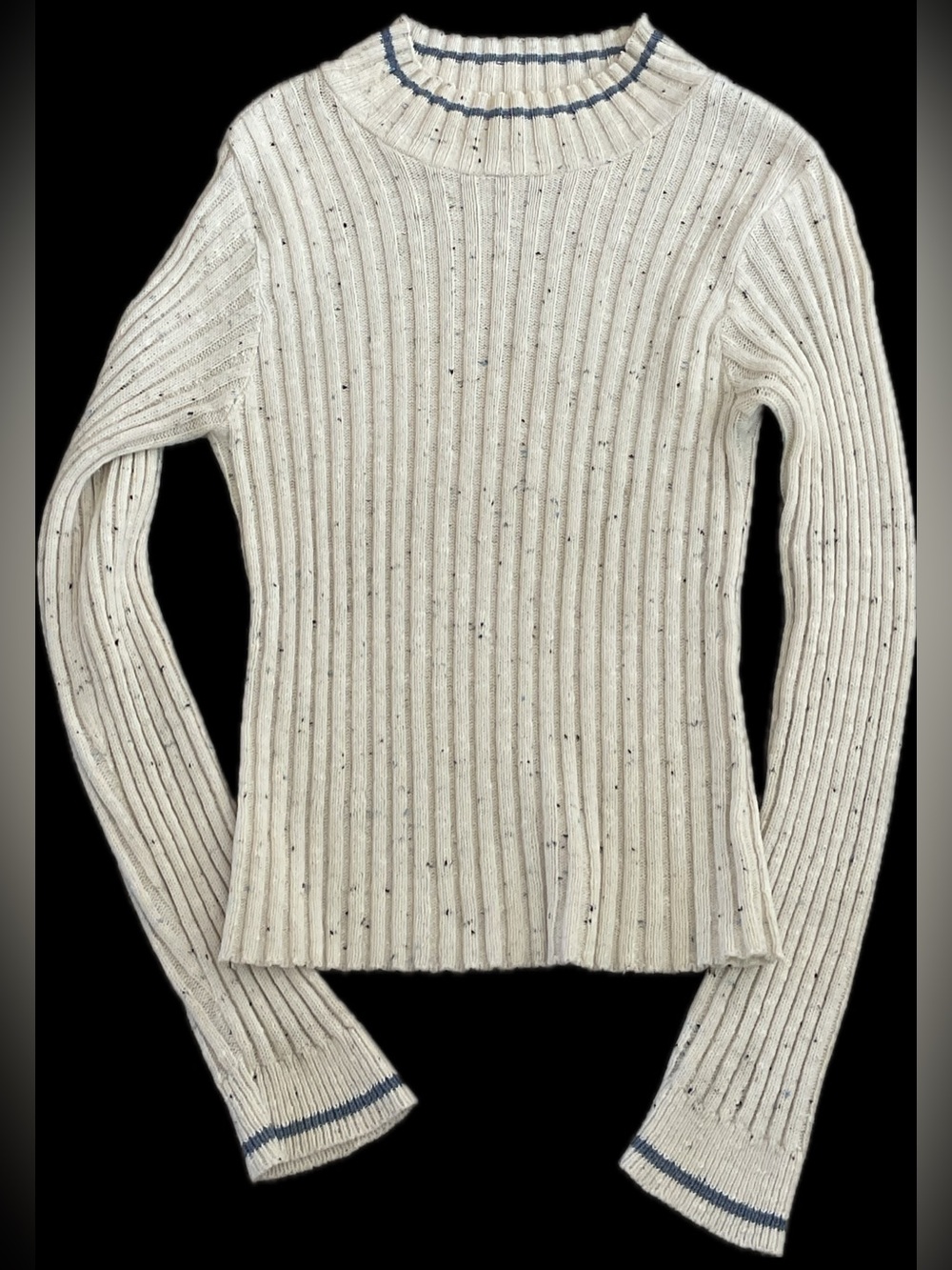 *Levi's* Women’s/ Girls Cream Speckled Ribbed Crewneck Sweater with Blue Trim